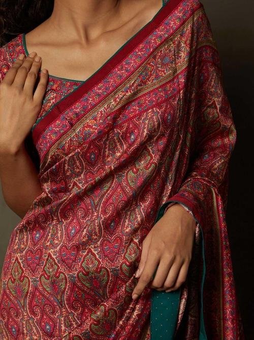 Pink & Beige Shereen Saree With Unstitched Blouse - Image 2